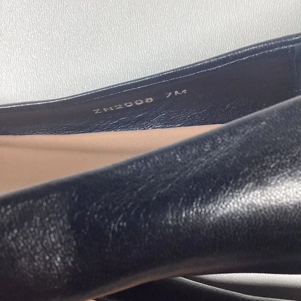 Aquatalia Adorned Black Woven‎ Leather Square Toe Flats  Size 7